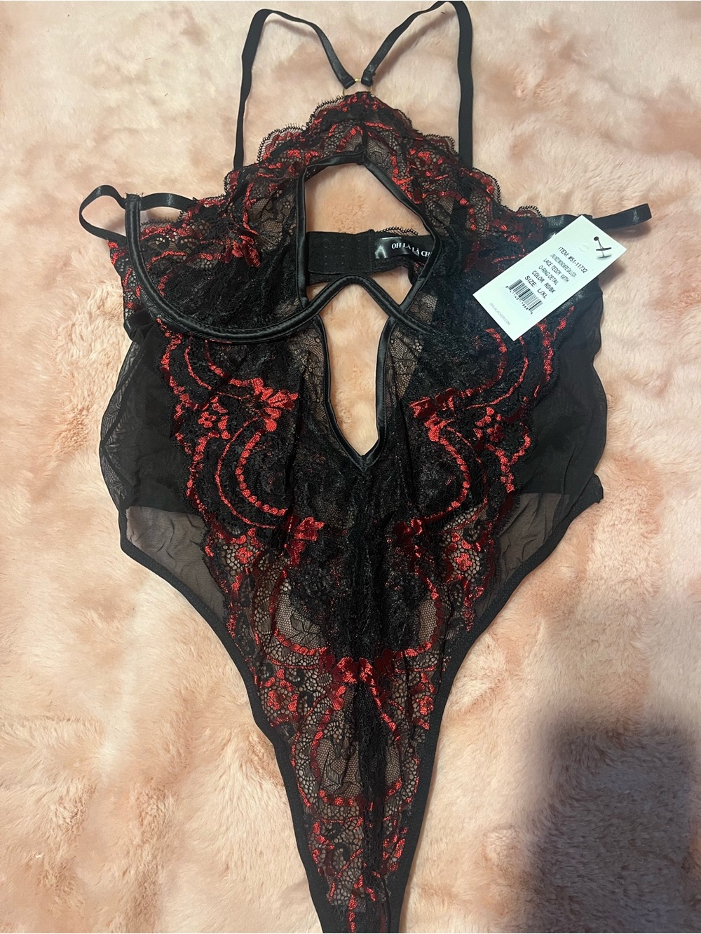 NWT Sheer Black Lace Teddy with Red Embroidery lingerie sexy - Women's Intimates